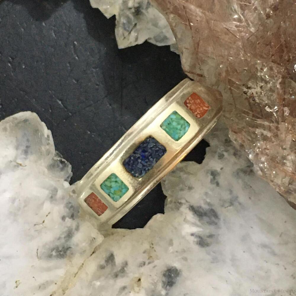 Carolyn Pollack Vintage Sterling Silver Multi-gemstone Inlay Unisex Band Ring